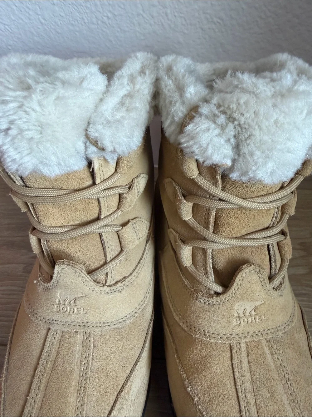 Sorel Tan Suede Winter Boots with Cream Faux-Fur Cuff